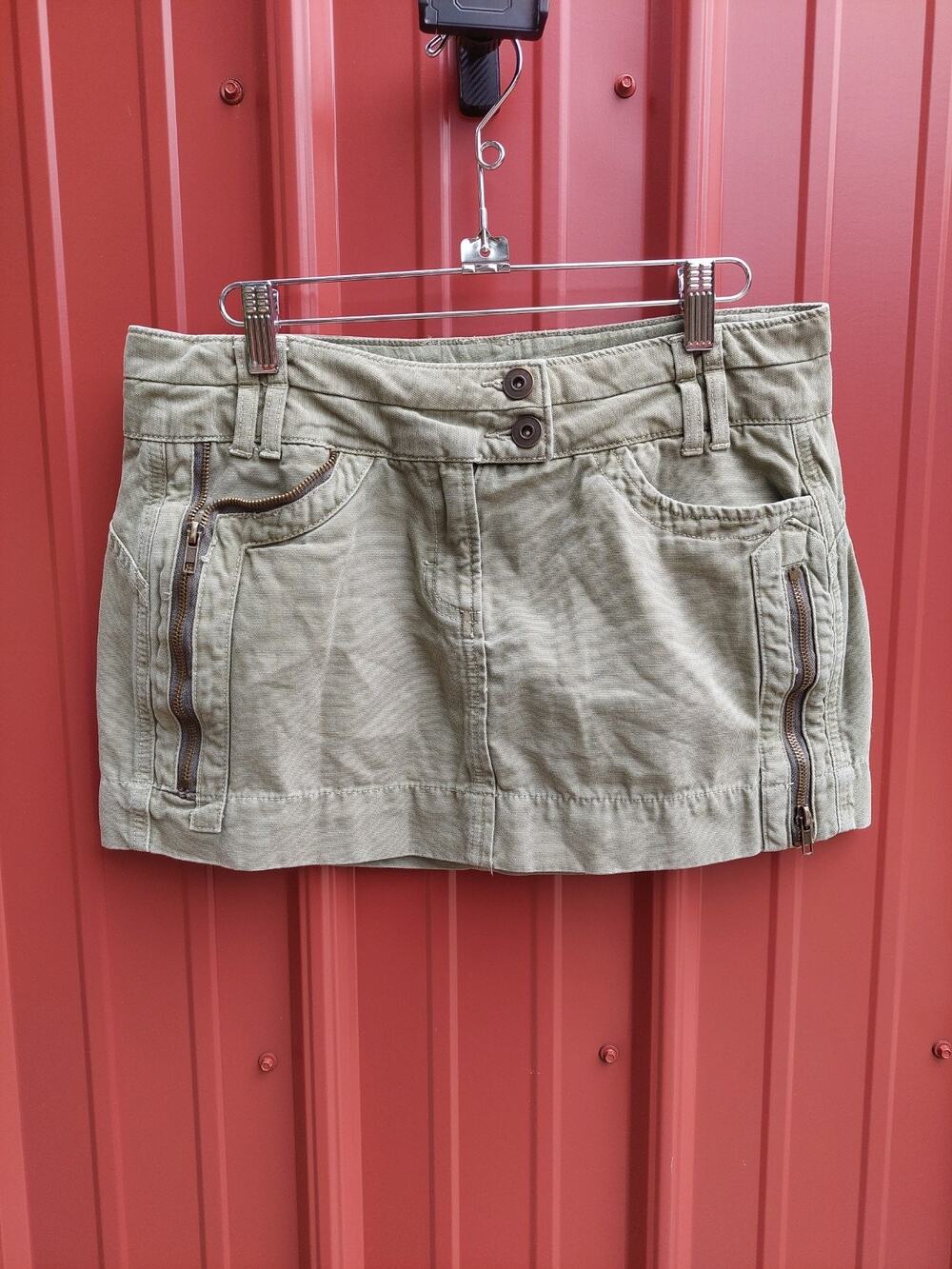 Garage Y2K Zippered Micro Mini Skirt S Khaki Tech Festival